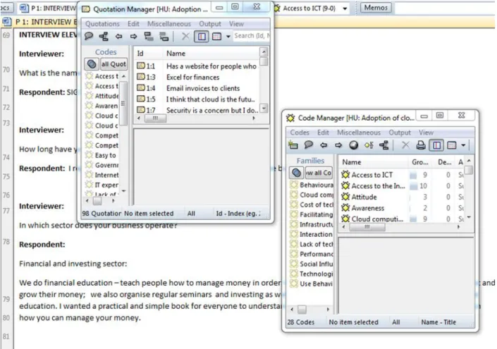 Figure 3.2: Concept coding with Atlas.ti (screenshot from Atlas.ti) 
