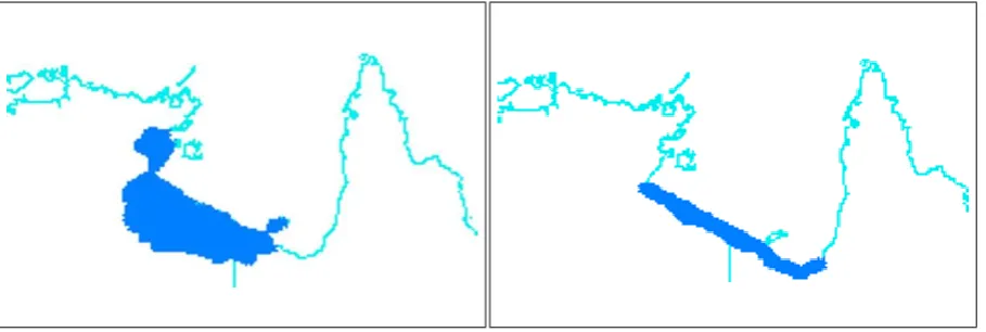 Figure 2: The river basin (left) and coast (right) areas used to create time series. Total rainfall was summed over the river basin area, which encompasses all river basins along the coast from the Walker River to Settlement Creek and Mornington Island exc