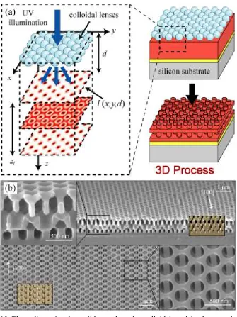 Figure 1-10. Three-dimensional nanolithography using colloidal particle phase masks [60]