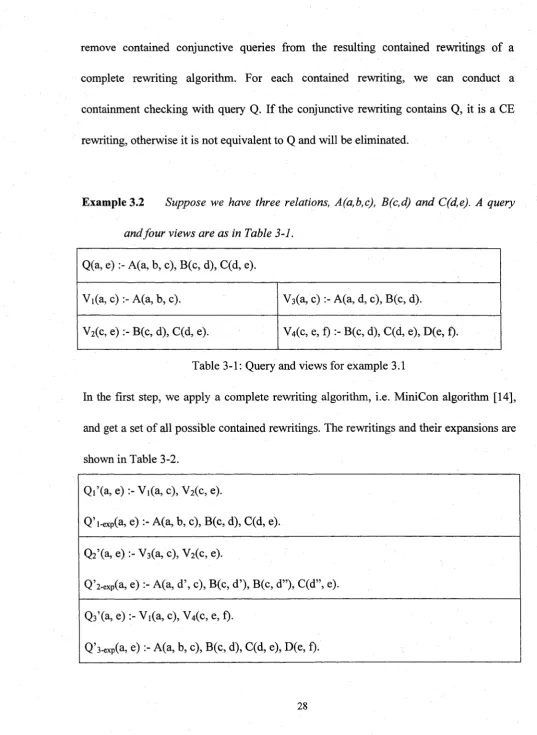 Table 3-1: Query and views for example 3.1 