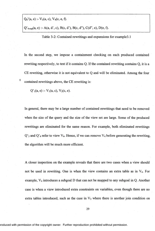 Table 3-2: Contained rewritings and expansions for example3.1