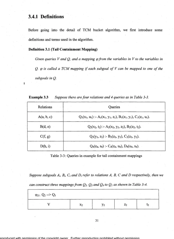 Table 3-3: Queries in example for tail containment mappings