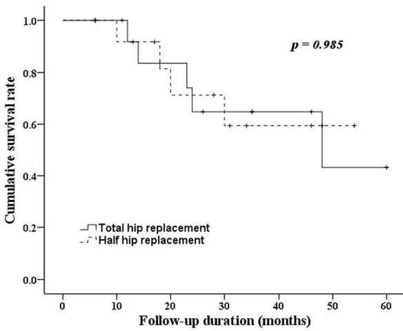 Figure 1. Kaplan-Meier curve of 5-year overall survival in 28 patients. Data were tested by Gehan-Breslow-Wilcoxon test.