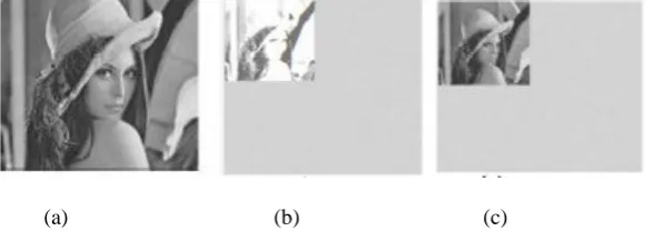 Fig. 2. (a) Original image Lena. (b) One level DWT in sub band LL (c) One level IWT in sub-band LL