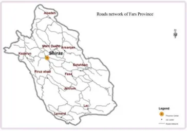 Figure 2. Road Network Map in Fars Province