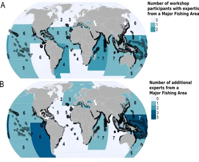 Figure 2Geographic extent of the expertise that contributed to the Global Devil and Manta Ray Con-Areas (FAO MFA) and species Area of Occupancy (AOO) maps