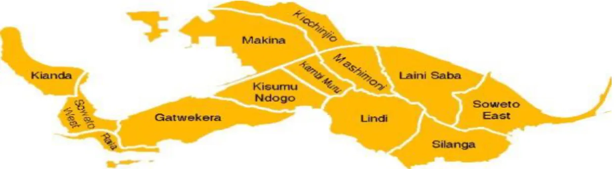 Figure 1.4: Map of Kibera and its villages 
