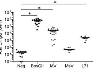 FIG 3 Anti-collagen type II IgG titers in DBA/1 mice immunized with mimi-virus proteins