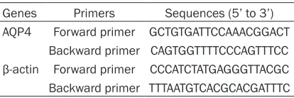 Table 1. The primers for AQP4 and β-actin