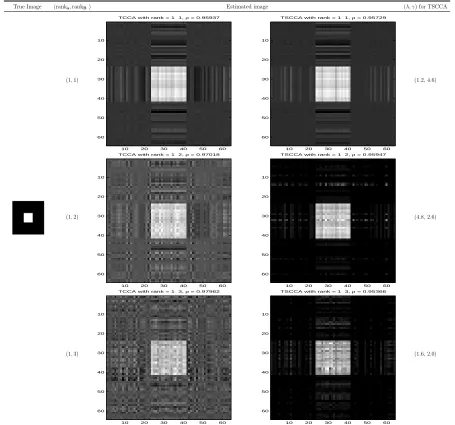 Table 3.1: Results of TCCA and TSCCA for the square image. First column shows atrue image, and the rest of 6 images are recovered image by TCCA and TSCCA
