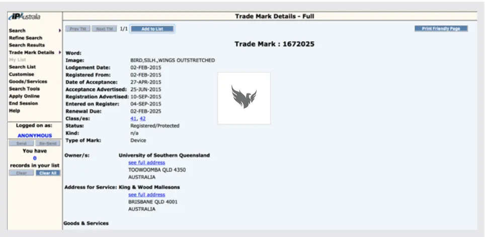 FIGURE 1:   IP AUSTRALIA NATIONAL TRADE MARK SEARCH SYSTEM4 