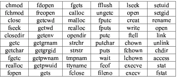 Figure 4.1: API calls selected for experiments