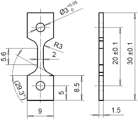Figure 4. The SSRT specimen geometry and dimensions used for SCWR tests at VTT. 
