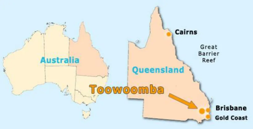 Figure 3.1. Location map of Toowoomba (WhaTech, 2015)  
