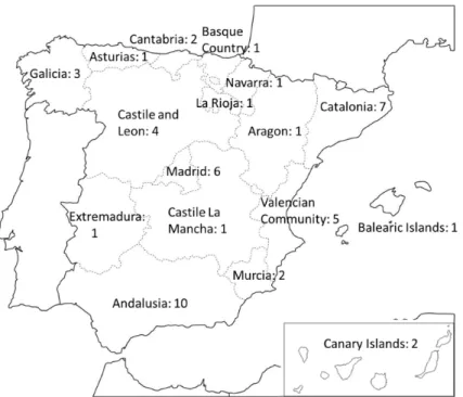 Figure 1. Distribution of Spanish public universities. Source: Authors. 
