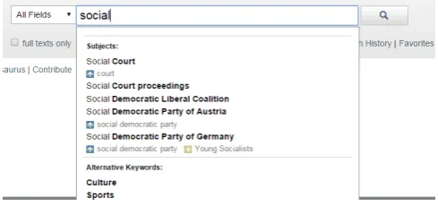 Fig. 1. Example search term ”social” and search term recommendations