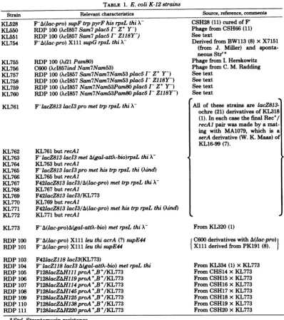 TABLE 1. E. coli K-12 strains