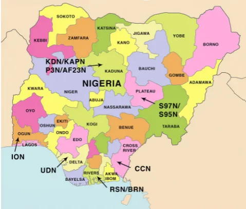 Figure 1. Map showing the locations of the collection of the Nigerian propolis samples.