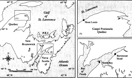 Figure 1.4. Study areas in eastern Canada