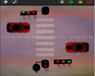 Fig 7. A traffic light example in SNAP with real LEDs and virtual cars 