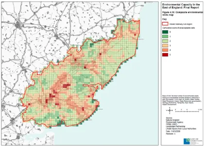 Figure 6: EERA – composite environmental limits map (Source: LUC, 2008).  Note: Figure 6 is an overlay of all individual environmental limits maps produced in EERA