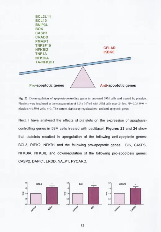 Fig. 22. Downregulation of apoptosis-controlling genes in untreated 59M cells and treated by platelets