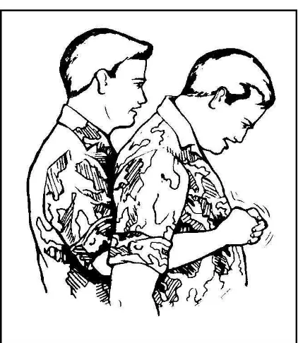 FIGURE 5-3.  ADMINISTERING AN ABDOMINAL THRUST (STANDING CASUALTY)