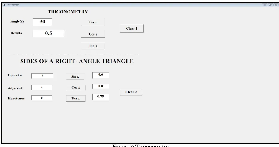 Figure 3: Trigonometry The trigonometry ratios are computed after entering the values for angle and the sides of a right-angle triangle