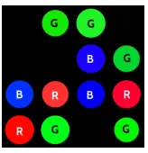 Figure 1: One of the images in our visual quan-tiﬁcation dataset. Letters indicate color: R(ed),G(reen), B(lue).