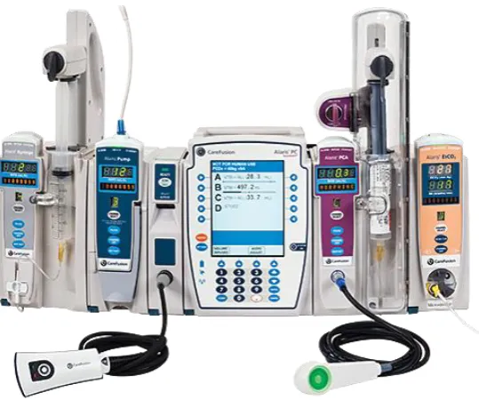 Figure 2: PC & five modules, left to right: Syringe, Pump, Auto-ID, PC, PCA (CareFusion 2016) 