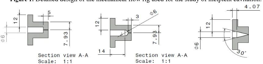 Figure 1:  Detailed design of the mechanical flow rig used for the study of incipient cavitation