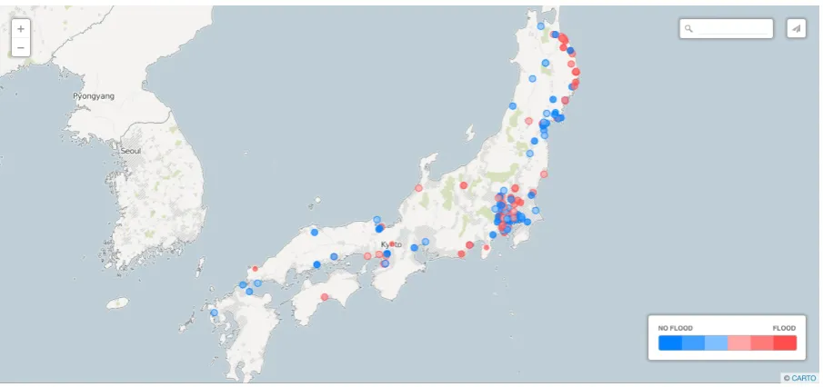 Figure 1: Visualization system of ﬂood disaster for the Typhoon Lionrock crossed northern Japan on August 29,2016