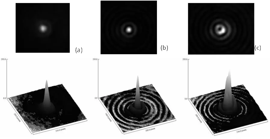 Figure 6: Beam profile plot including 3-D surface plot of intensity at zmax/2 