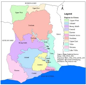 Figure 3.1: Administrative regions of Ghana 