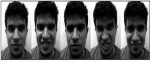 Fig 1 :  Face image of a single subject with 5 different facial Images 