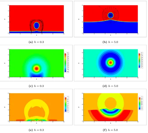 Fig. (bottom9. Illustration of the colour function with velocity streamlines at t = 0 