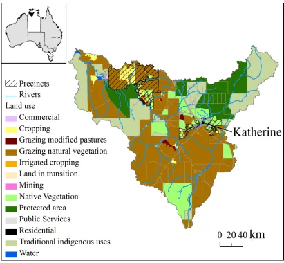 Fig 1. Daly catchment property boundaries and land use as defined by ABARES Land use mapping
