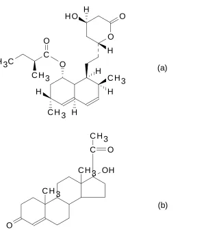 Figure 3.1.  Chemical Structures for Lovastatin (a) and 17α-Hydroxyprogesterone (b)