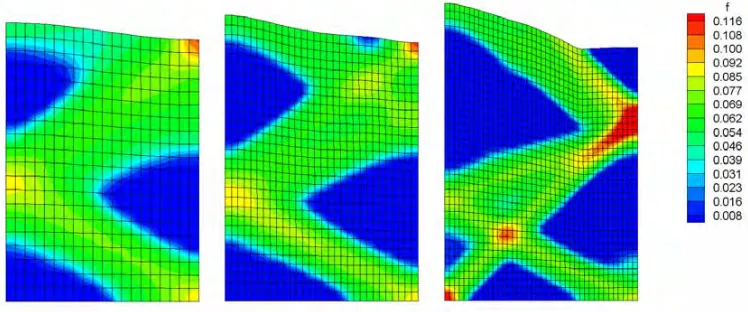 Figure 8 shows the porosity fields obtained for meshes 1, 2 and 3 using UL formulation