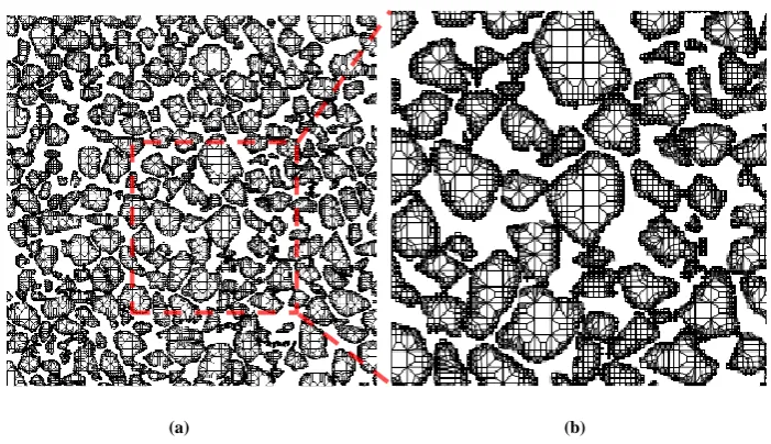 Figure 3.  (a) Image-based mesh showing the refined elements along the boundary of each grain (b) Detailed image of the mesh