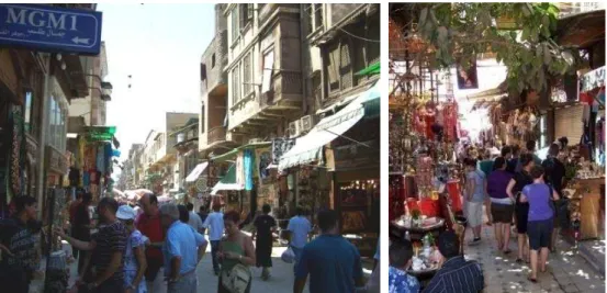 Figure 4. 2 a&amp;b. Busy markets in Khan El-Khalily (no presence of historic 