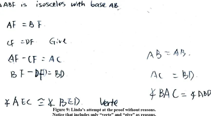 Figure 9: Linda’s attempt at the proof without reasons.  Notice that includes only “verte” and “give” as reasons