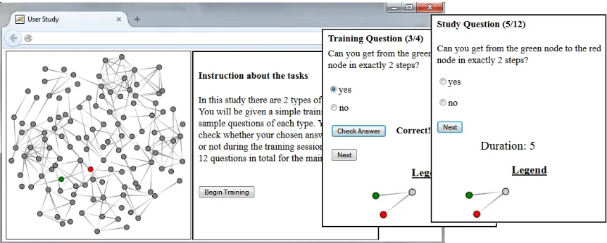 Figure 6: An example of a user study, showing three stages: instruction about task, training, and study