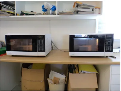 Figure 3.1: Microwave ovens set up for testing  