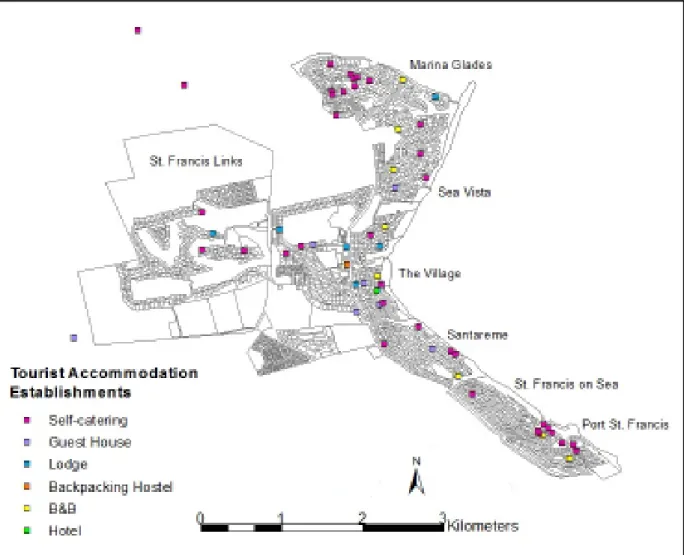 Figure 6: Location of the tourist accommodation establishments in St Francis Bay.