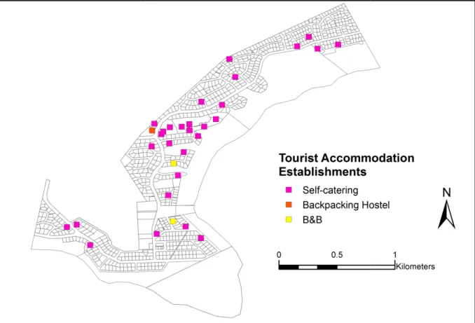 Figure 7: Location of the tourist accommodation establishments in Cape St Francis.