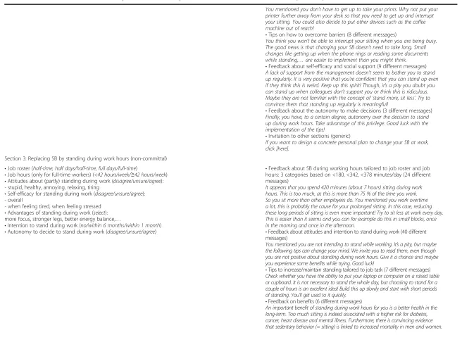 Table 1 Structure and content of the online questionnaire and computer-tailored advice of the different sections (Continued)