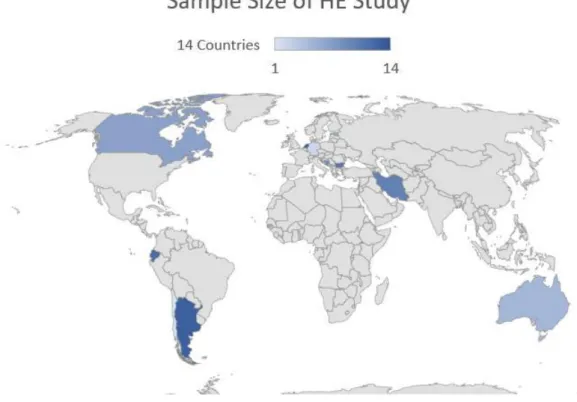 Figure 7:  A Map of the Participating Countries of the HE Study   Own representation based on HE study 2019 