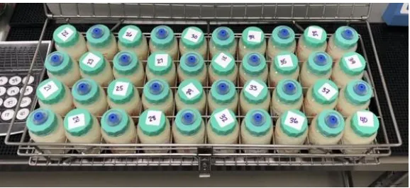 Figure 3.3 Numbered Bottles Outfitted with Probe Caps 