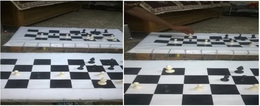 figure 1 the Bishop or castles is in the black box in the first row and same is on the board 2